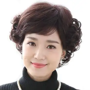 美凡(meifan) 中老年假发真发女短发中年女士假发送妈妈短卷发老人