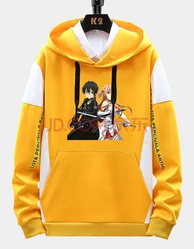 刀剑神域春季长袖动漫周边桐人亚丝娜二次男休闲青少年卫衣 黄色5 m
