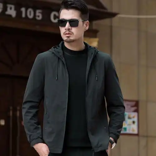 梵克公牛秋季新款男士连帽薄款夹克商务休闲免烫短外套中青年男装风衣