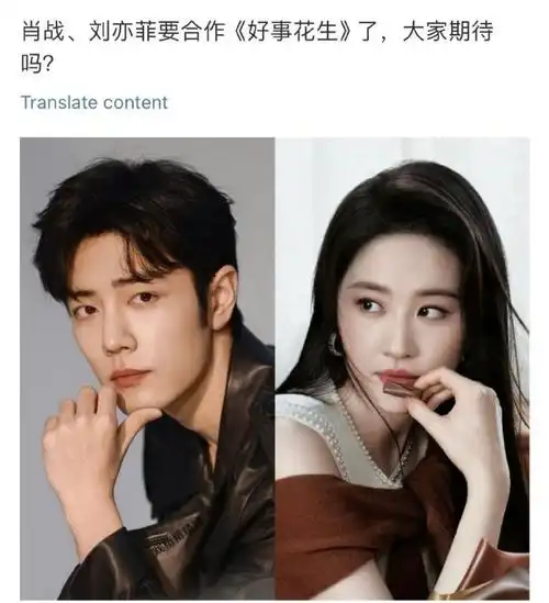 网传肖战刘亦菲合作好事花生,抛开番位,这一对颜值气质真的很搭有木有