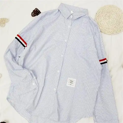 实拍法式蓝色条纹防晒衬衫早春夏季新款轻熟风女装衬衣长袖上衣 - 17
