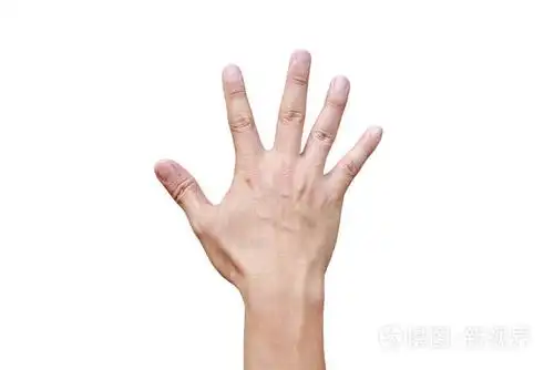一只手显示信号的纸或白色背景第五号