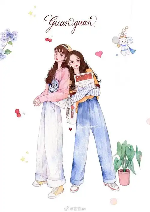 一组水彩插画少女闺蜜 - 堆糖,美图壁纸兴趣社区
