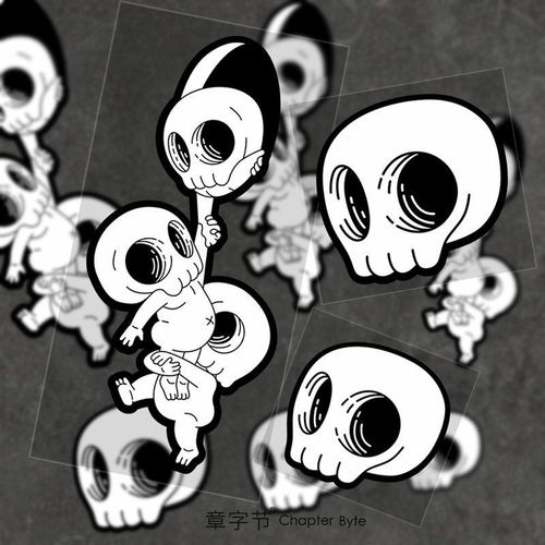 q版小骷髅卡通汽车贴纸车身创意划痕遮挡 电动摩托个性装饰反光贴