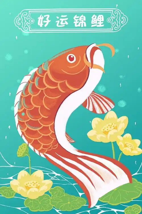中式喜庆红色简约手绘插画幸运锦鲤商场促销海报psd设素材模板