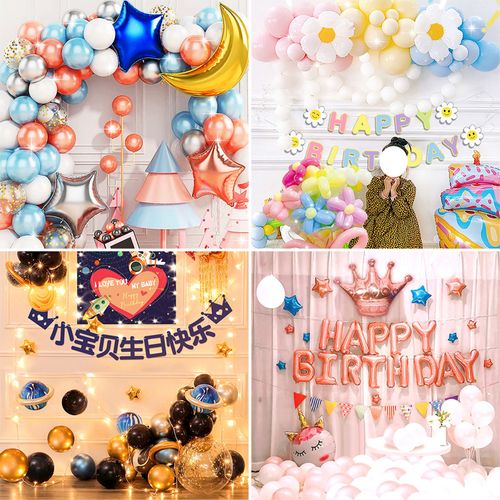 宝宝生日派对气球装扮场景装饰用品男孩女孩生日氛围布置海报彩旗