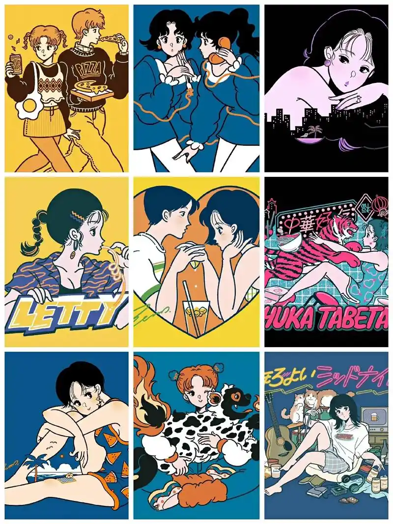 今日分享日本插画师sanremo的怀旧风人物插画作品有种老漫画的感觉