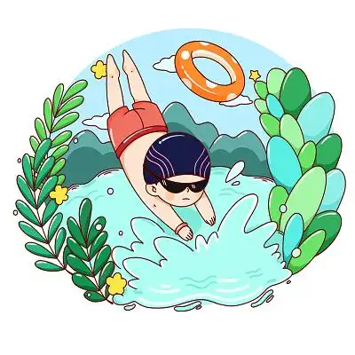 人物海浪扁平游泳元素png素材游泳卡通游泳元素泳池png素材卡通手绘