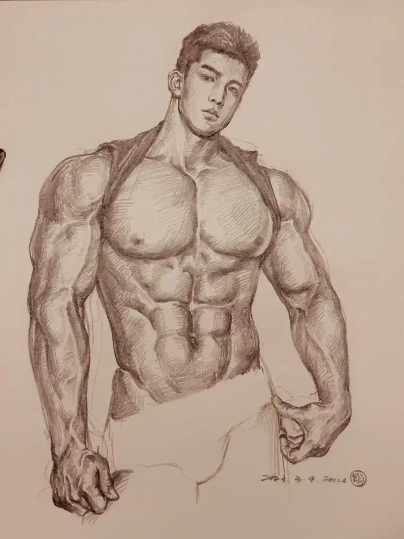 评论区想看到好身材#速写 #画画 #肌肉男 #体育 - 抖音