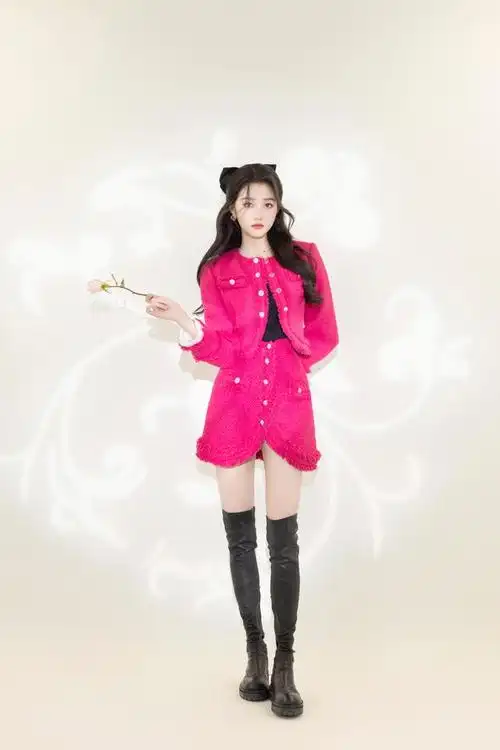 关晓彤写真粉色毛衣配黑靴时尚感爆棚网友这才是女神风范