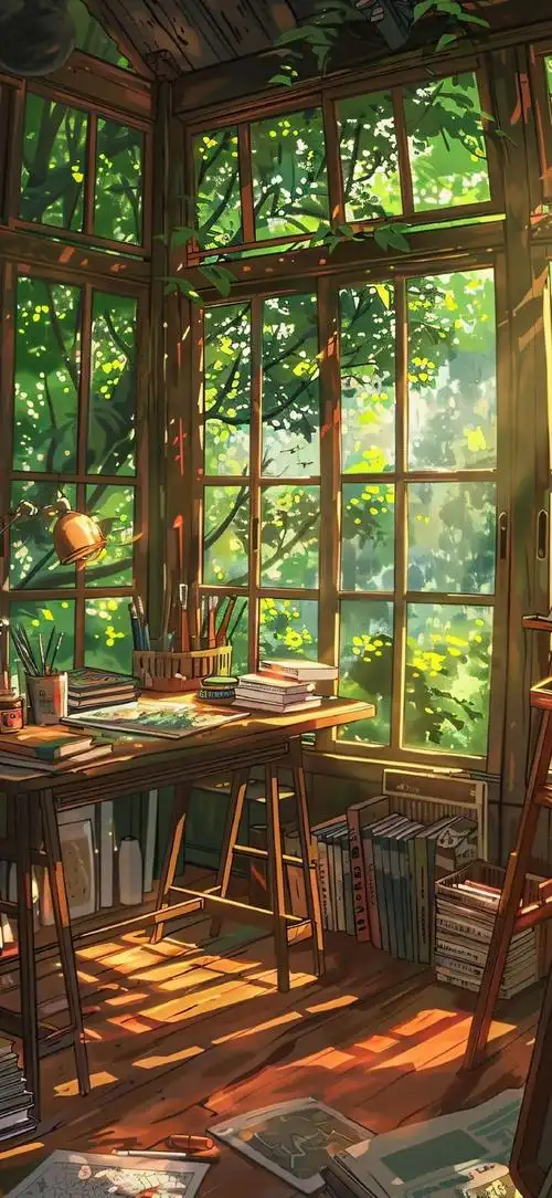 你的壁纸该换了##卡通动漫##二次元##动漫场景##ai绘画##书房