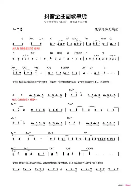抖音金曲串烧副歌部分简谱