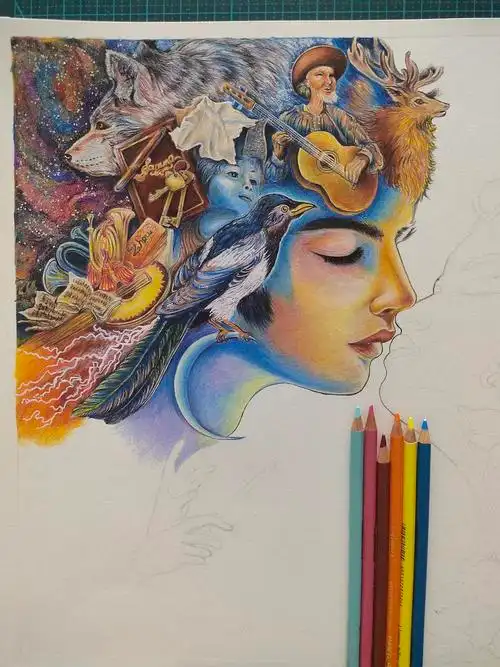 彩铅手绘梦幻插画