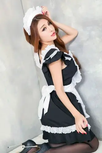 新款女佣仆 性感透明网纱蝴蝶花朵女仆装露胸 情趣内衣套装