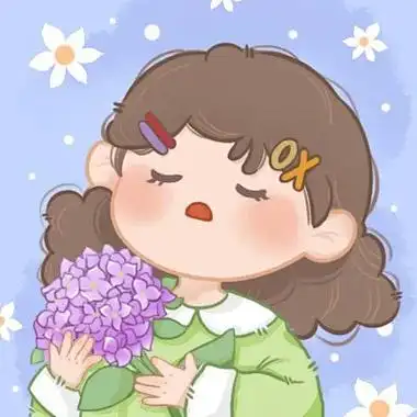 蓝色可爱手绘风女孩捧花头像