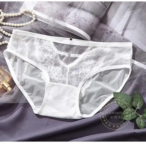 白色透明性感女内裤无痕诱惑蕾丝镂空低腰三角裤 组合一(主图款) 均码