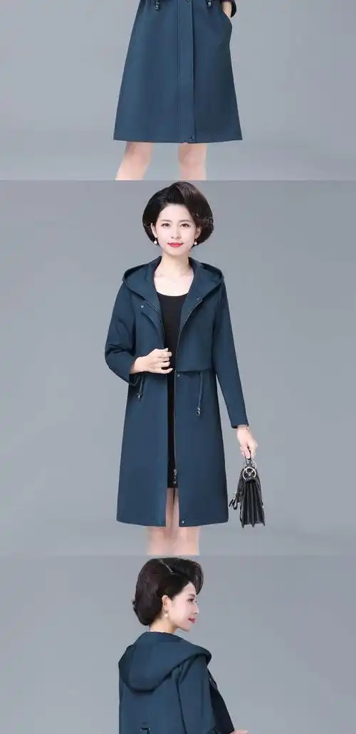 【好质量】秋装风衣女中老年中长款2021新款妈妈装秋款大码中年妇女