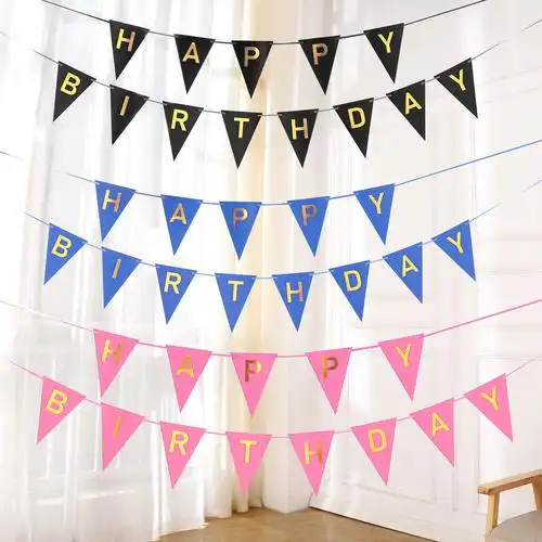 烫金字母三角旗happy birthday字母派对生日快乐串旗横幅挂旗装饰