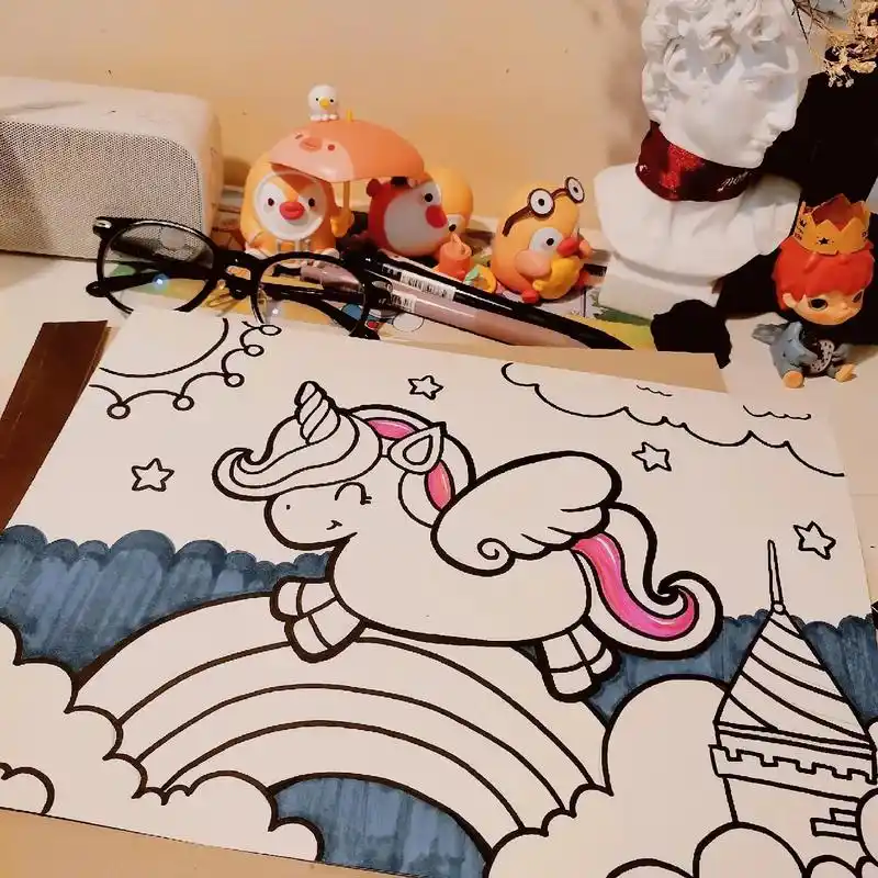 马克笔儿童画 #独角兽  #马克笔手绘  独角兽耶 阳光彩 - 抖音