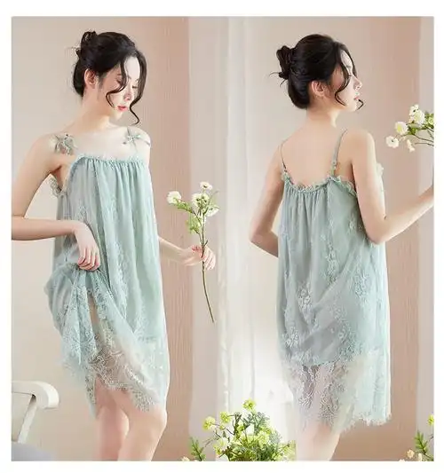 情趣内衣真空透视免脱睡裙性感蕾丝吊带开档制服睡衣露背大码家居服