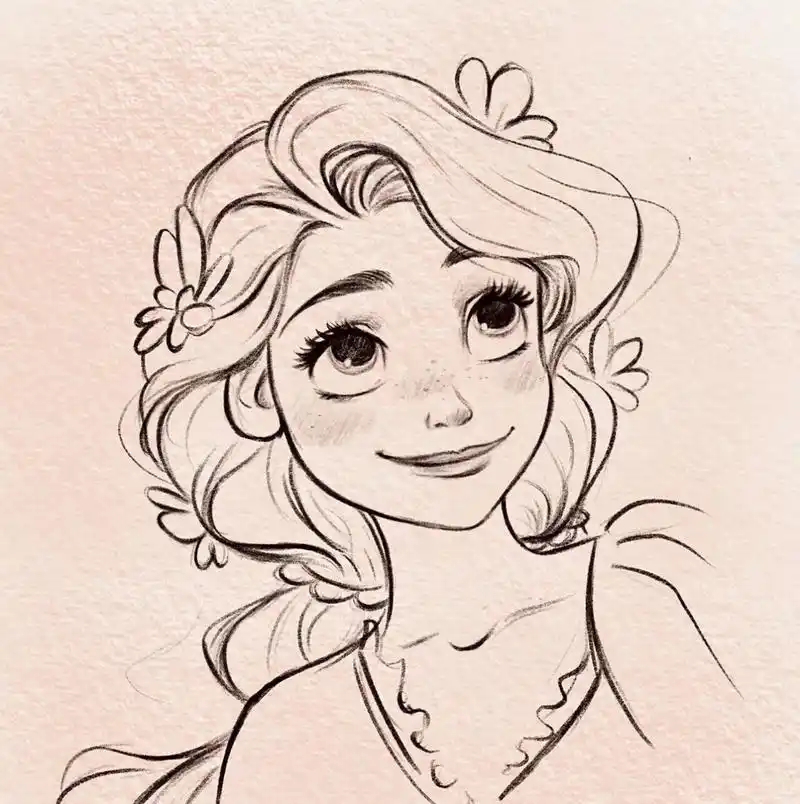 手绘线稿练习(附步骤)可临摹 来一个迪士尼长发公主,依然是线稿练习