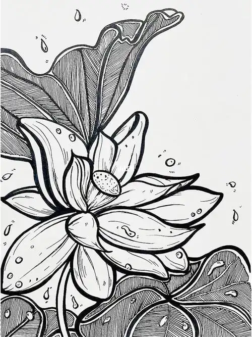 每日一画今日线描绘画荷花