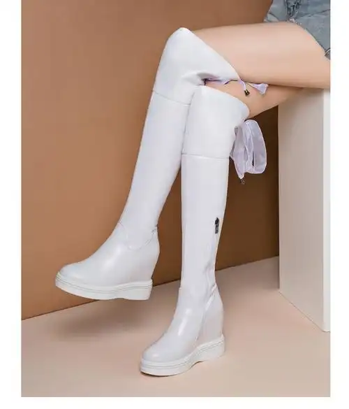 长筒靴过膝靴小码内增高靴厚底高跟女靴圆头高筒靴小个子休闲靴子