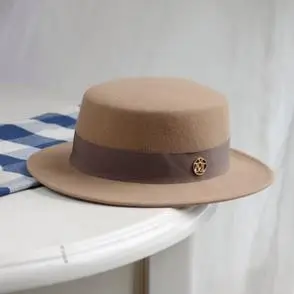 秋冬羊毛呢平顶礼帽女英伦复古时尚百搭帽子黑色羊毛小礼帽爵士帽