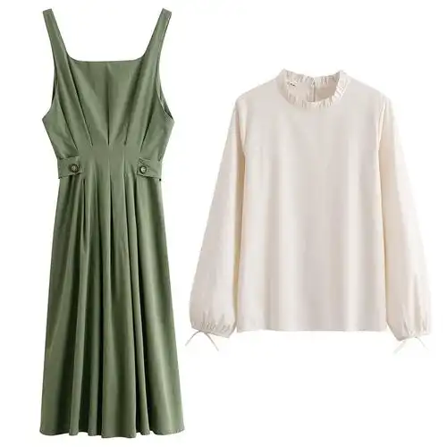 女装连衣裙2021春季甜美减龄背带裙百搭长袖衬衫新款两件套装