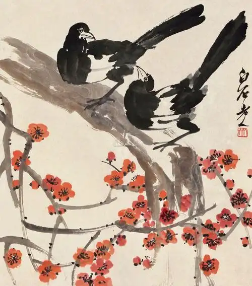 0185 双喜图 设色纸本