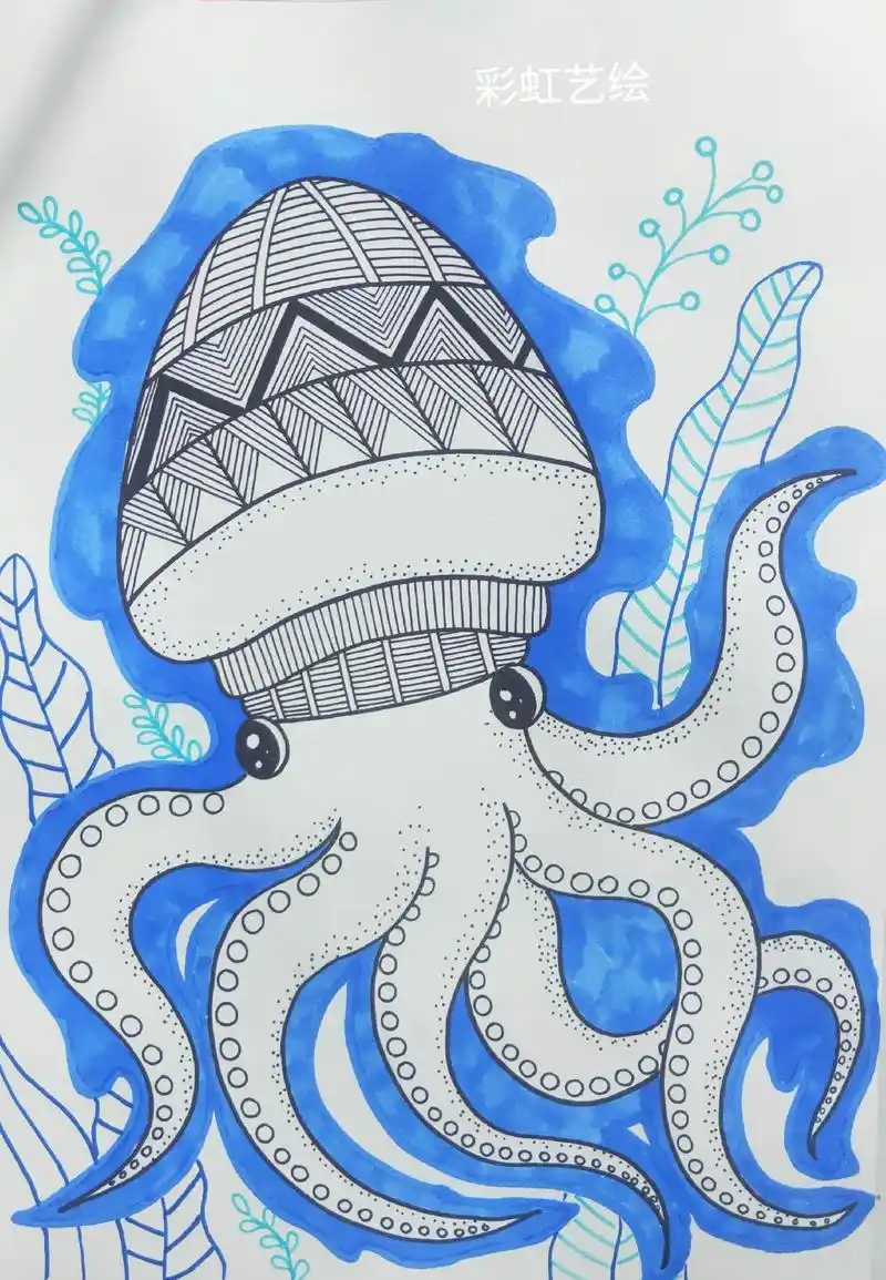 章鱼线描,适合六岁以上的孩子练习线条#创意美术 #一起学画画 - 抖音