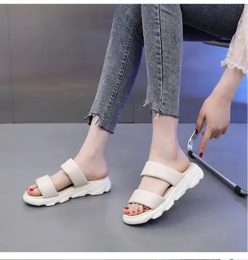 凉拖鞋女夏外穿2022新款百搭仙女风一字学生凉鞋脚胖宽大码4143黑色