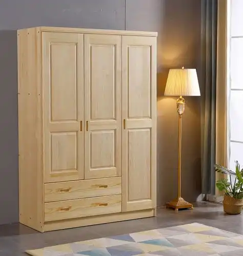 松木原木衣柜234门卧室大衣橱儿童组装衣橱推拉滑移门全实木衣柜