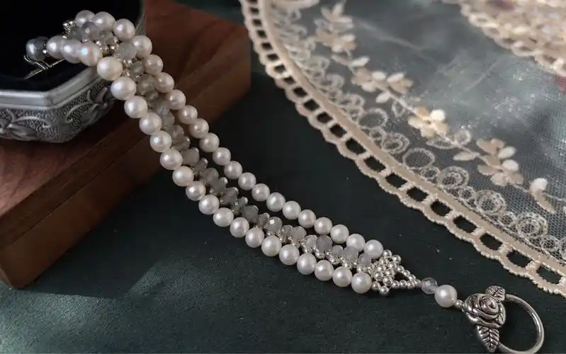 手作|三排并联珍珠手链·天然石流转复古美感
