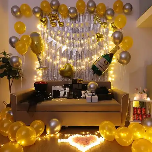 party生日布置豪华气球装饰拉旗惊喜浪漫气氛气球