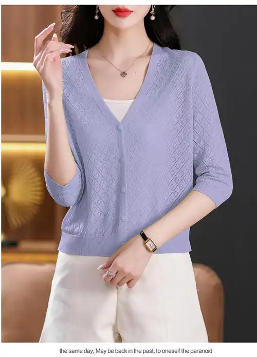 夏天桑蚕丝外套女士短款宽松时尚针织开衫外搭薄款冰丝防晒空调衫