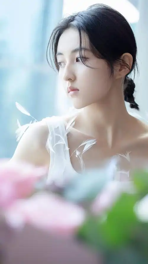 张子枫侧颜麻花辫写真