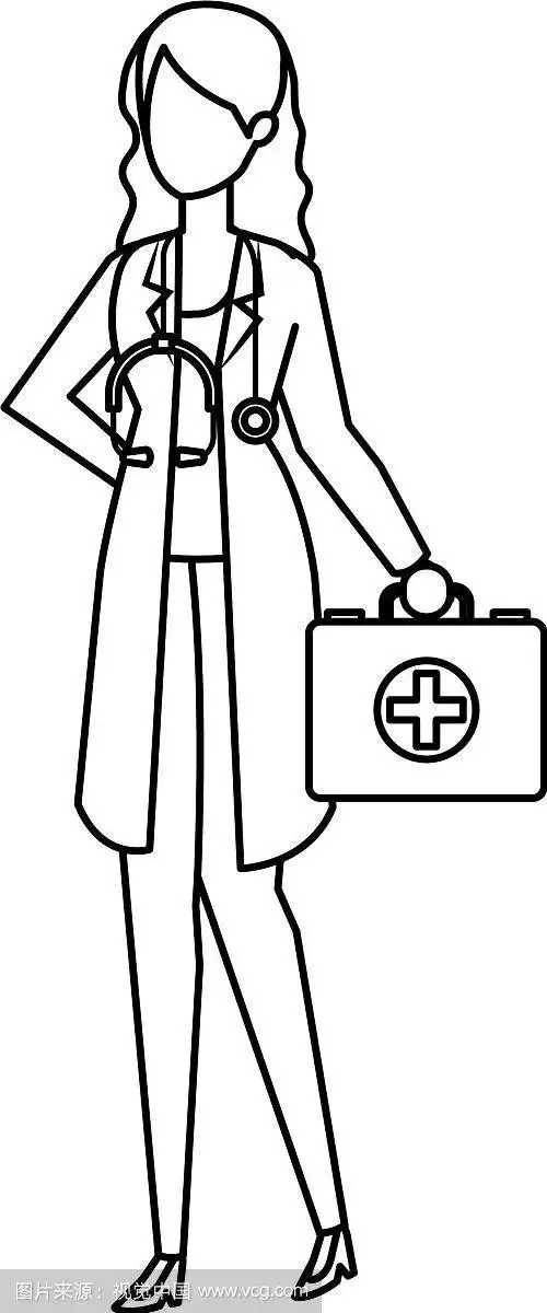 女医生,带听诊器和医疗箱