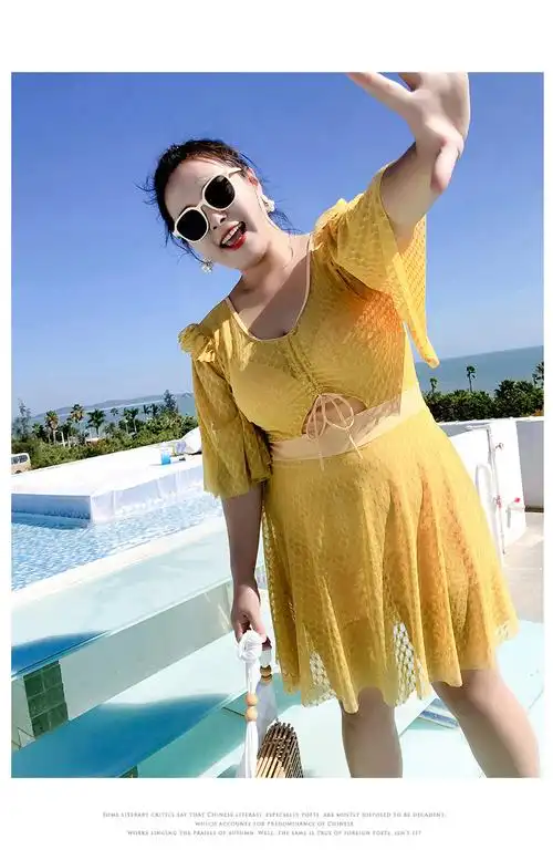 特大码泳衣女胖mm200斤连体平角裙式泳装性感蕾丝加肥加大码300斤