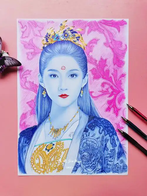 圆珠笔手绘《我就是这般女子》关晓彤