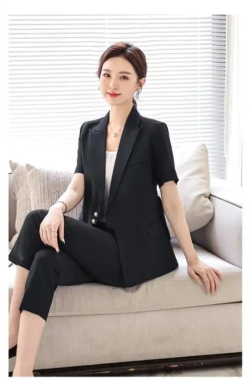 2024春夏新款高品质女职业装修身显瘦休闲通勤短袖套裙套裤 - 17网