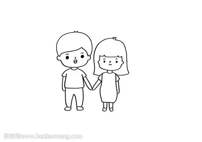 卡通男女牵手的简笔画