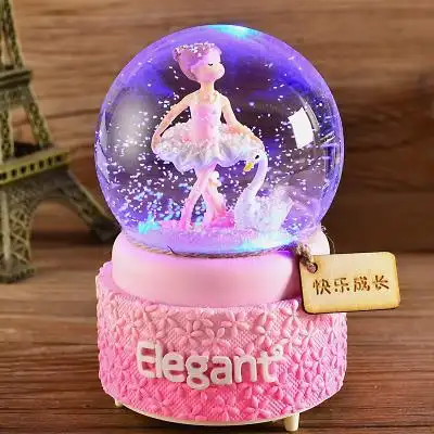 独角兽水晶球音乐盒八音盒自动飘雪生日礼物女生六一儿童节女孩