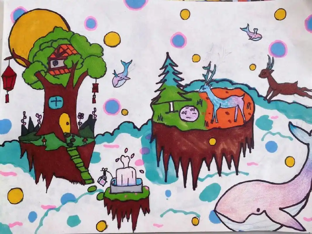 三年级美术《彩色的梦》作业分享     #