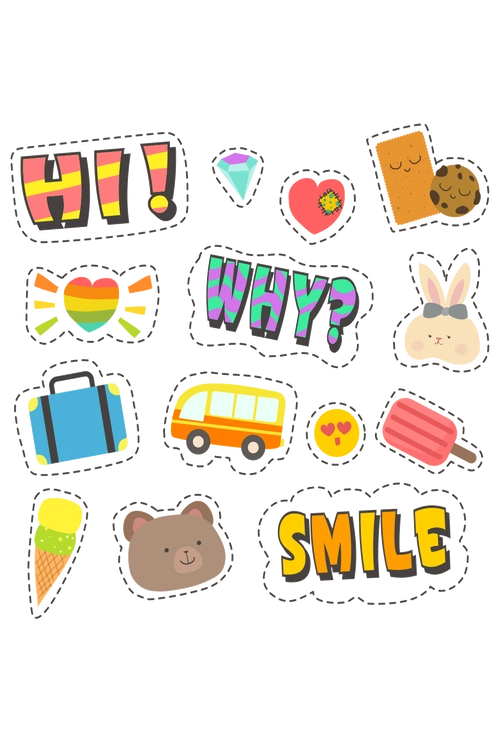 可爱图案贴纸设计矢量图