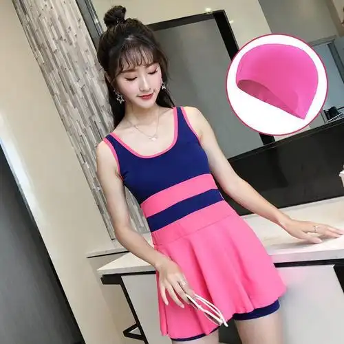 泳衣女分体保守显瘦遮肚裙式学生游泳衣韩版平角小胸聚拢大码泳装