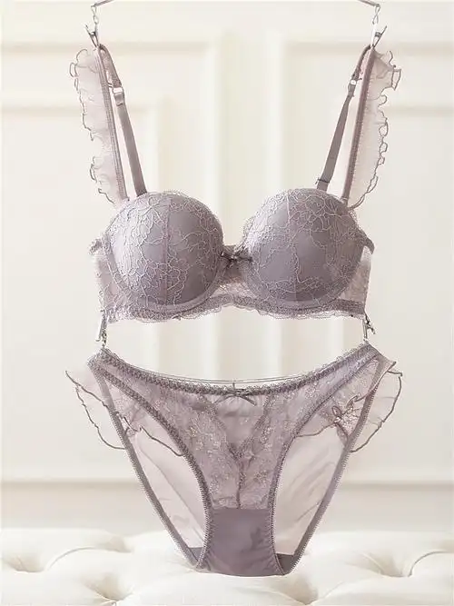 欧美文胸薄款聚拢插片性感蕾丝网纱透明复古秋冬内衣套装收副乳新