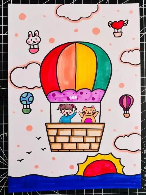 热气球的旅行儿童创意画简单