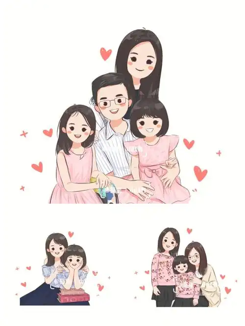 手绘q版可爱头像全家福一家四口
