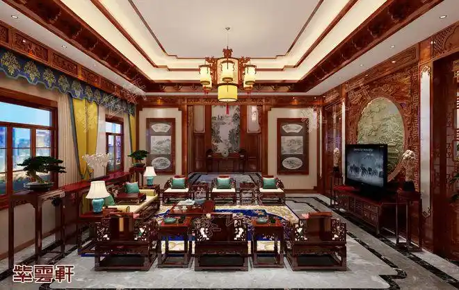 中式宫廷风设计平层豪宅装修效果图暖意融融典雅大气